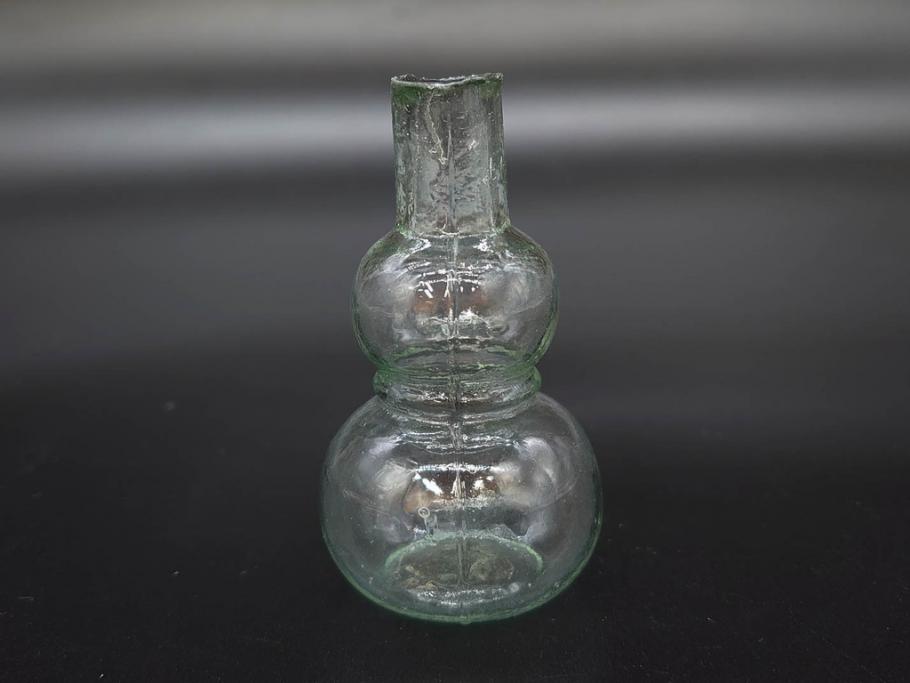 戦前　当時物　瓢箪型　気泡や絶妙なフォルムが味わいのあるニッキ水瓶5個セット(豆ガラス、ちびニッキ水、ガラス容器、駄菓子屋ビン、ペロペロ、レトロガラス、一輪挿し、ひょうたん)(R-077063)