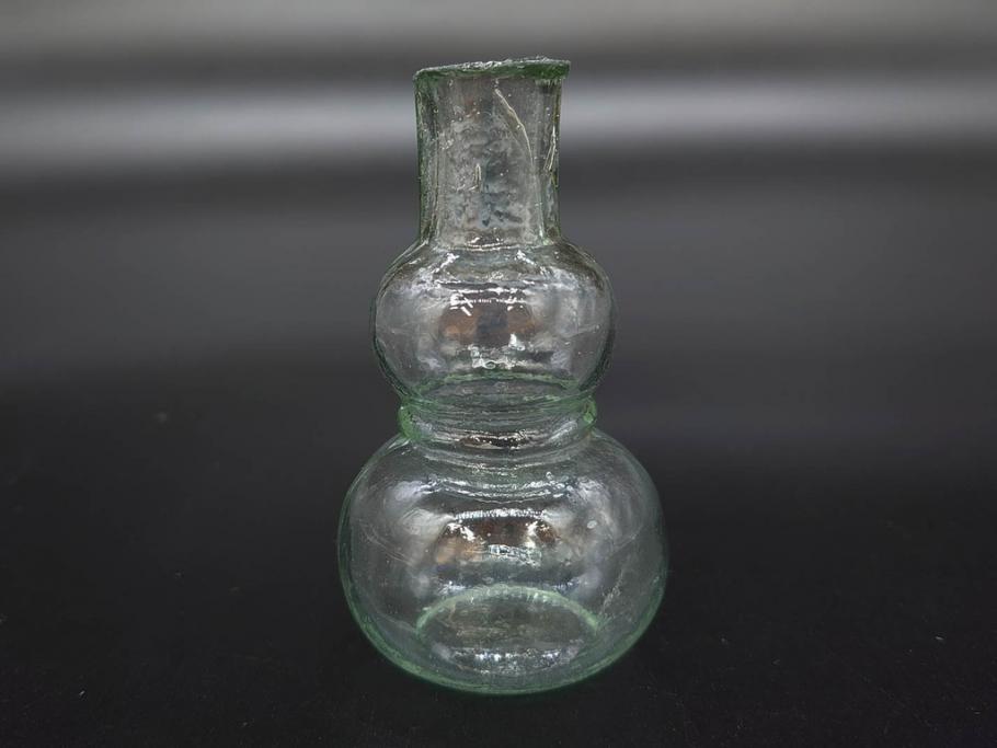 戦前　当時物　瓢箪型　気泡や絶妙なフォルムが味わいのあるニッキ水瓶5個セット(豆ガラス、ちびニッキ水、ガラス容器、駄菓子屋ビン、ペロペロ、レトロガラス、一輪挿し、ひょうたん)(R-077063)