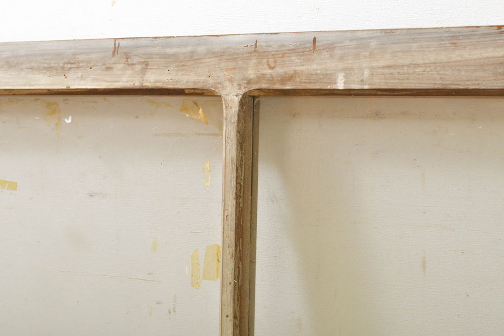 アンティーク建具　シンプルなデザインで使いやすい小窓付きガラス欄間1枚(明かり取り、明り取り、窓、建具)(R-063023)