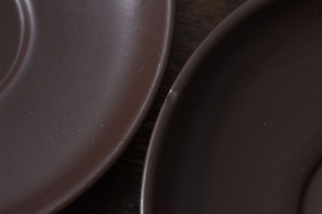 イギリスビンテージ　Honiton Pottery チョコレートブラウンのカップ&ソーサー2客セット(洋食器、陶器)(1)