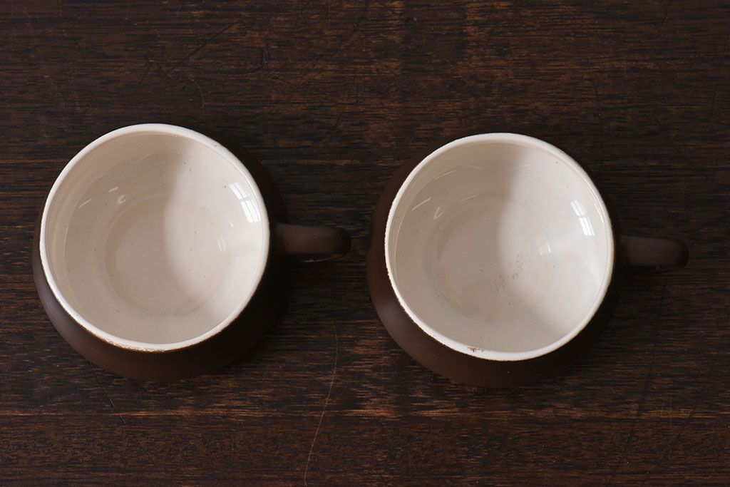 イギリスビンテージ　Honiton Pottery チョコレートブラウンのカップ&ソーサー2客セット(洋食器、陶器)(2)