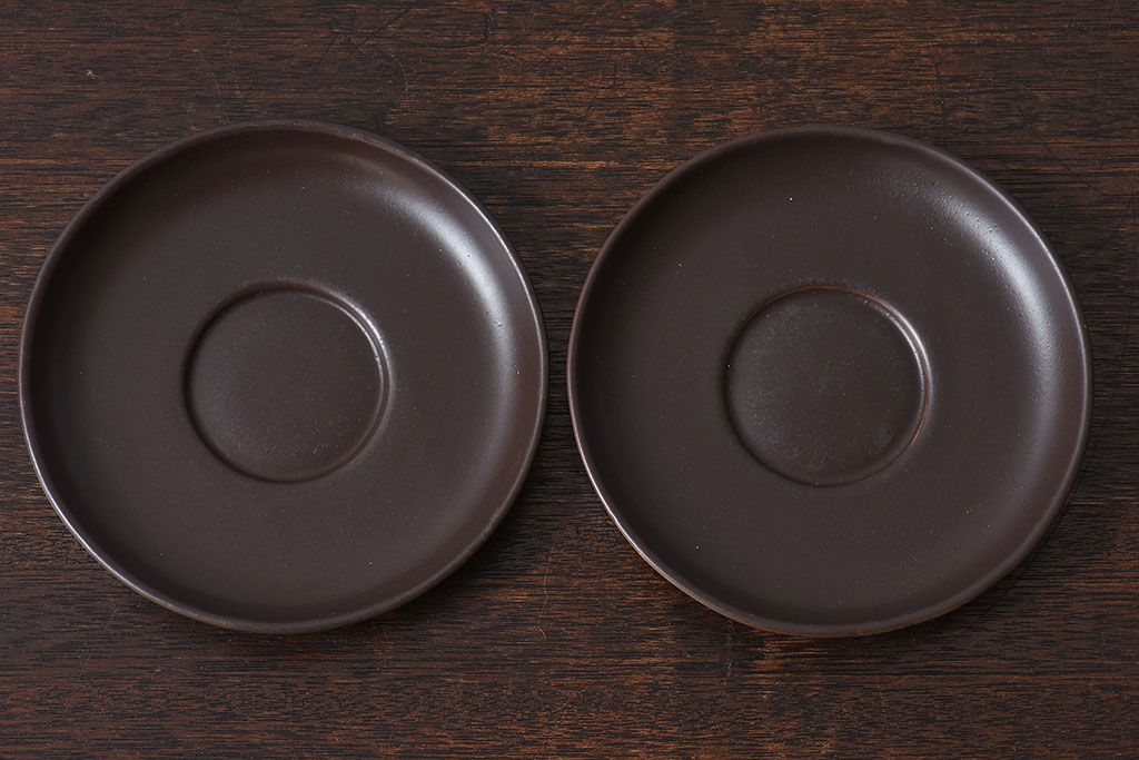 イギリスビンテージ　Honiton Pottery チョコレートブラウンのカップ&ソーサー2客セット(洋食器、陶器)(2)