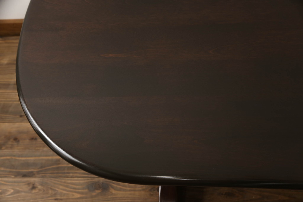 和製ビンテージ　松本民芸家具　シックな佇まいがお洒落なトレッスル楕円卓(2人掛け、4人掛け、6人掛け、ダイニングテーブル、オーバル型、ヴィンテージ)(定価約32万円)(R-053587)
