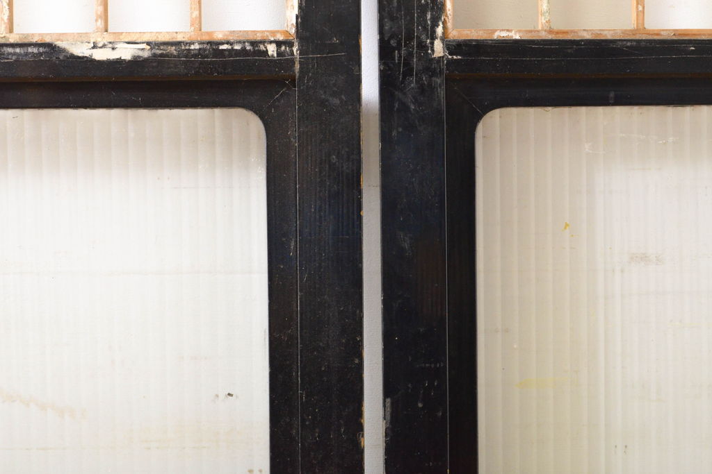 アンティーク建具　凛とした佇まいが気品溢れるガラス入り障子戸2枚セット(引き戸、ガラス戸、建具)(R-063030)