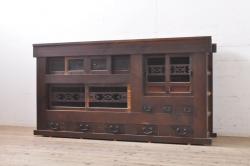 和製アンティーク　和モダンなお部屋にぴったりのツートンカラーが目を引く重ね水屋箪笥(収納棚、戸棚、食器棚、キャビネット)(R-053023)