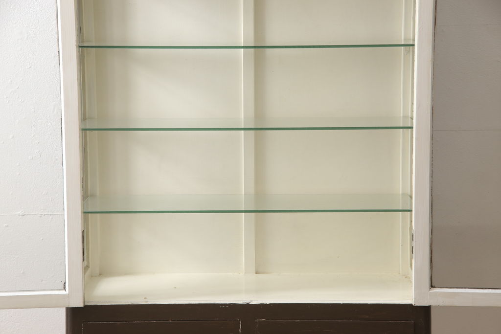 和製アンティーク　レトロな雰囲気たっぷりのケビントガラスケース(デンタルケース、デンタルキャビネット、ショーケース、陳列棚、飾り棚、収納棚、戸棚)(R-063305)