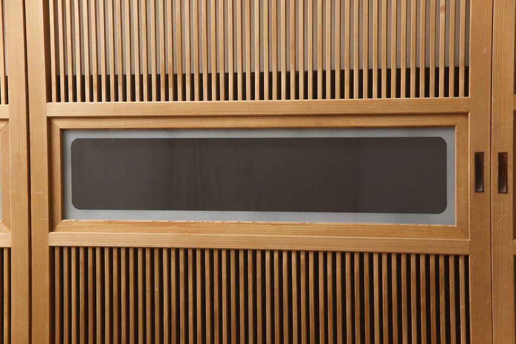 ビンテージ建具　落ち着いた和の雰囲気を演出する格子戸4枚セット(引き戸、ガラス帯戸、ヴィンテージ、建具)(R-063384)