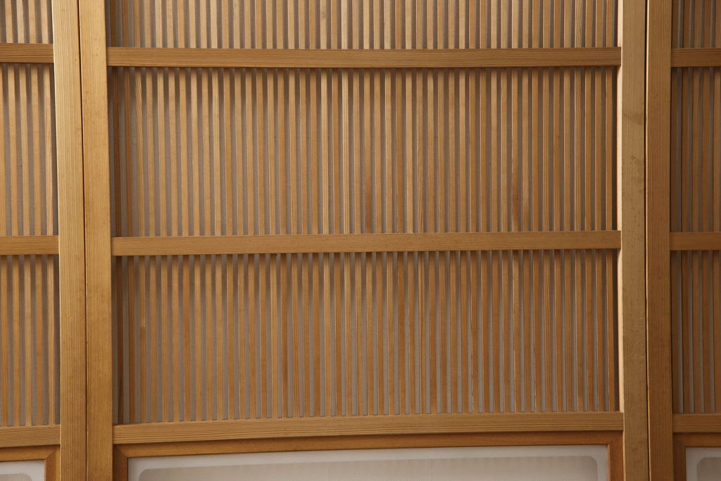 ビンテージ建具　落ち着いた和の雰囲気を演出する格子戸4枚セット(引き戸、ガラス帯戸、ヴィンテージ、建具)(R-063384)