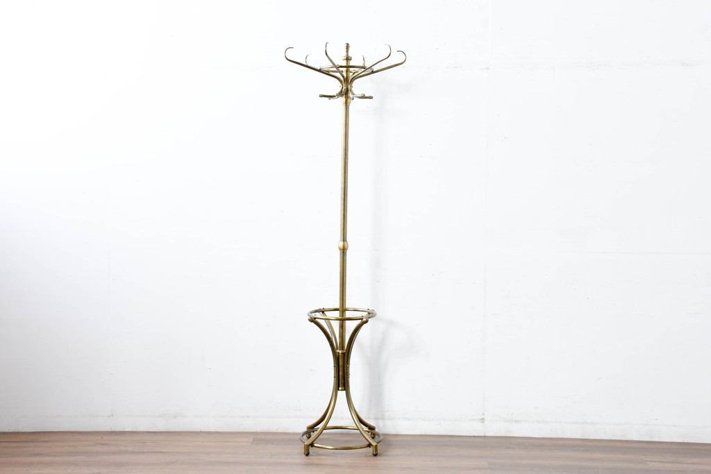 中古　美品　最高級品　オランダ　アイホールツ(EICHHOLTZ)　真鍮製　アンティーク仕上げ　空間のアクセントになるラグジュアリーなコートハンガー(ポールハンガー、洋服掛け、帽子掛け、傘立て、ブラス)(定価約26万円)(R-083583)