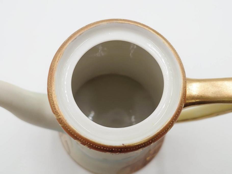 明治〜大正期　オールドノリタケ　NORITAKE　ハンドペイント　金彩　金盛　白鳥葦文　優雅な雰囲気漂うポット・カップ&ソーサー4客・プレート5枚セット(トリオ、デミタス、コーヒー、C&S、碗皿)(R-083678)