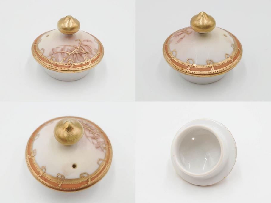 明治〜大正期　オールドノリタケ　NORITAKE　ハンドペイント　金彩　金盛　白鳥葦文　優雅な雰囲気漂うポット・カップ&ソーサー4客・プレート5枚セット(トリオ、デミタス、コーヒー、C&S、碗皿)(R-083678)