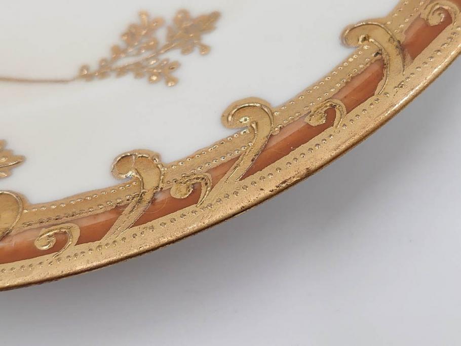 明治〜大正期　オールドノリタケ　NORITAKE　ハンドペイント　金彩　金盛　白鳥葦文　優雅な雰囲気漂うポット・カップ&ソーサー4客・プレート5枚セット(トリオ、デミタス、コーヒー、C&S、碗皿)(R-083678)