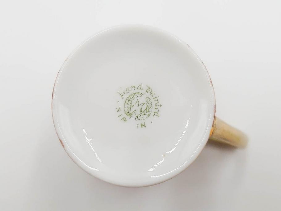 明治〜大正期　オールドノリタケ　NORITAKE　ハンドペイント　金彩　金盛　白鳥葦文　優雅な雰囲気漂うポット・カップ&ソーサー4客・プレート5枚セット(トリオ、デミタス、コーヒー、C&S、碗皿)(R-083678)
