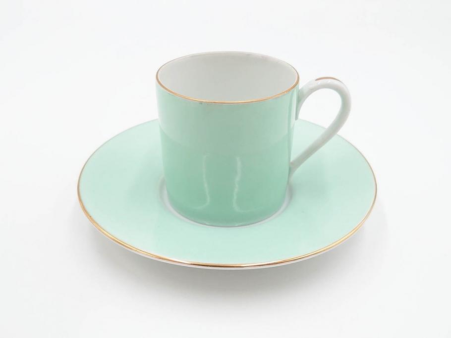 昭和初期　オールドノリタケ　NORITAKE　金彩　色蒔き?　ピンク　クリーム　グリーン　ブルー　グレー　心がほどけるような色彩のやさしさが魅力のカップ&ソーサー5客セット(マルキ印、碗皿、C&S、洋食器)(R-083679)