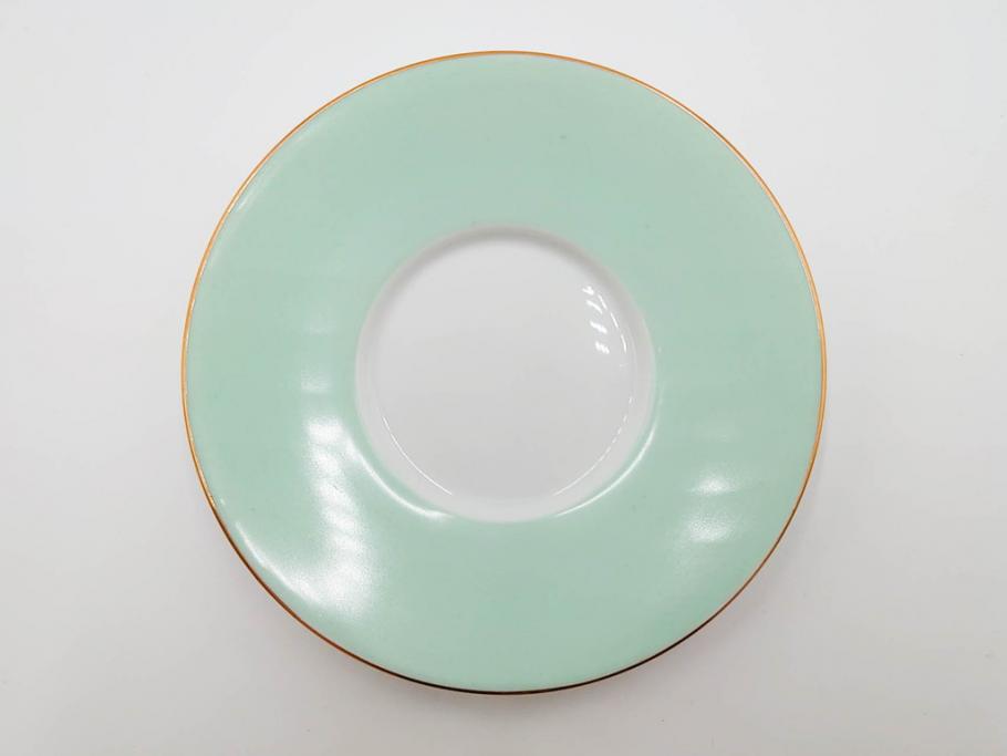 昭和初期　オールドノリタケ　NORITAKE　金彩　色蒔き?　ピンク　クリーム　グリーン　ブルー　グレー　心がほどけるような色彩のやさしさが魅力のカップ&ソーサー5客セット(マルキ印、碗皿、C&S、洋食器)(R-083679)