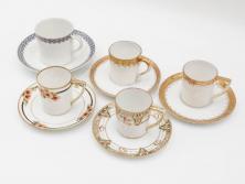 戦前　オールドノリタケ　NORITAKE　ハンドペイント　金彩　金盛　花　どんなシーンにも華を添え優雅な空間を創り出すカップ&ソーサー5客セット(マルキ印、ヤジロベー印、碗皿、C&S、洋食器)(R-083680)