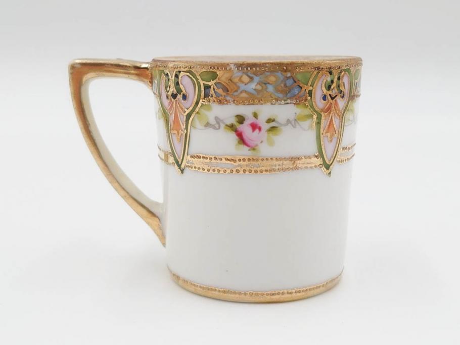 戦前　オールドノリタケ　NORITAKE　ハンドペイント　金彩　金盛　花　どんなシーンにも華を添え優雅な空間を創り出すカップ&ソーサー5客セット(マルキ印、ヤジロベー印、碗皿、C&S、洋食器)(R-083680)