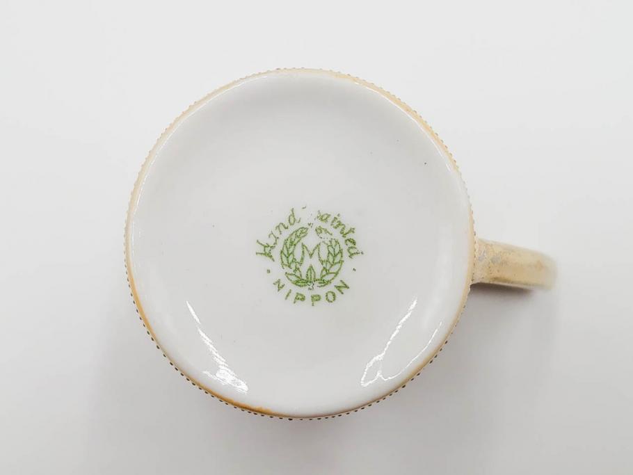 戦前　オールドノリタケ　NORITAKE　ハンドペイント　金彩　金盛　花　どんなシーンにも華を添え優雅な空間を創り出すカップ&ソーサー5客セット(マルキ印、ヤジロベー印、碗皿、C&S、洋食器)(R-083680)