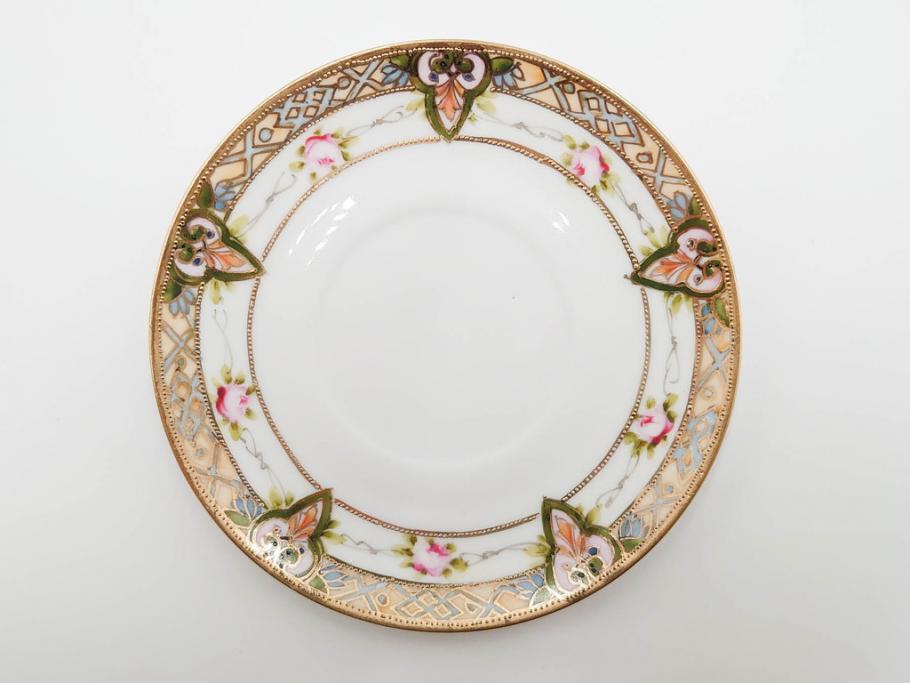 戦前　オールドノリタケ　NORITAKE　ハンドペイント　金彩　金盛　花　どんなシーンにも華を添え優雅な空間を創り出すカップ&ソーサー5客セット(マルキ印、ヤジロベー印、碗皿、C&S、洋食器)(R-083680)