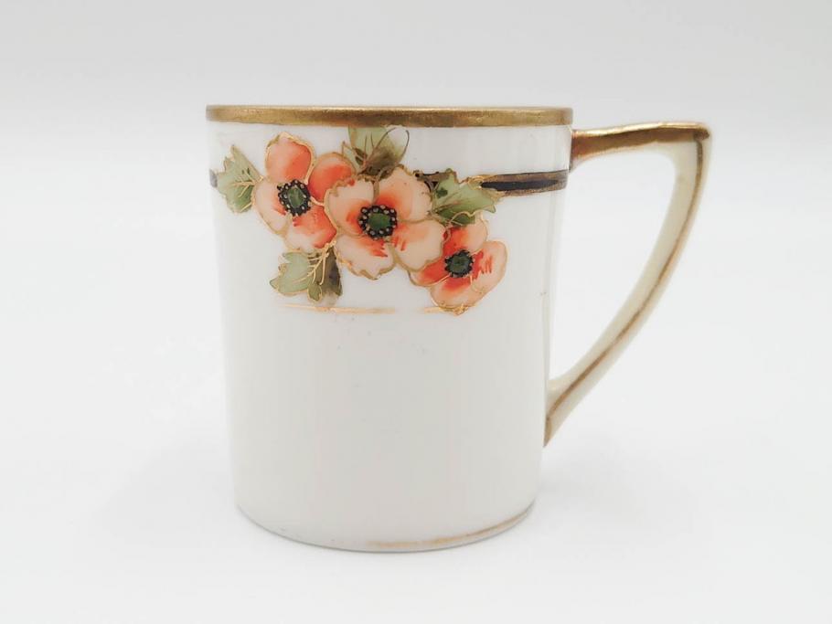 戦前　オールドノリタケ　NORITAKE　ハンドペイント　金彩　金盛　花　どんなシーンにも華を添え優雅な空間を創り出すカップ&ソーサー5客セット(マルキ印、ヤジロベー印、碗皿、C&S、洋食器)(R-083680)