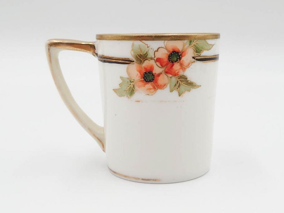 戦前　オールドノリタケ　NORITAKE　ハンドペイント　金彩　金盛　花　どんなシーンにも華を添え優雅な空間を創り出すカップ&ソーサー5客セット(マルキ印、ヤジロベー印、碗皿、C&S、洋食器)(R-083680)
