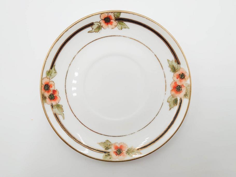 戦前　オールドノリタケ　NORITAKE　ハンドペイント　金彩　金盛　花　どんなシーンにも華を添え優雅な空間を創り出すカップ&ソーサー5客セット(マルキ印、ヤジロベー印、碗皿、C&S、洋食器)(R-083680)
