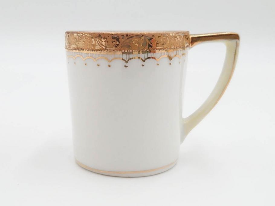 戦前　オールドノリタケ　NORITAKE　ハンドペイント　金彩　金盛　花　どんなシーンにも華を添え優雅な空間を創り出すカップ&ソーサー5客セット(マルキ印、ヤジロベー印、碗皿、C&S、洋食器)(R-083680)