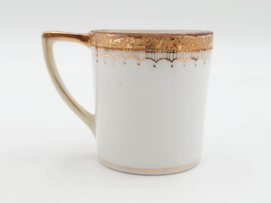 戦前　オールドノリタケ　NORITAKE　ハンドペイント　金彩　金盛　花　どんなシーンにも華を添え優雅な空間を創り出すカップ&ソーサー5客セット(マルキ印、ヤジロベー印、碗皿、C&S、洋食器)(R-083680)