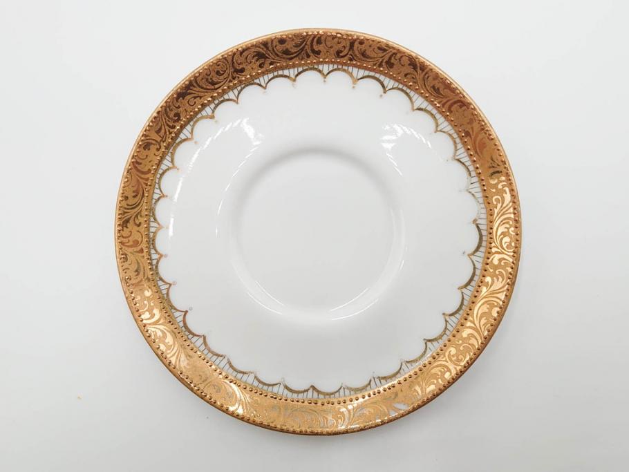 戦前　オールドノリタケ　NORITAKE　ハンドペイント　金彩　金盛　花　どんなシーンにも華を添え優雅な空間を創り出すカップ&ソーサー5客セット(マルキ印、ヤジロベー印、碗皿、C&S、洋食器)(R-083680)