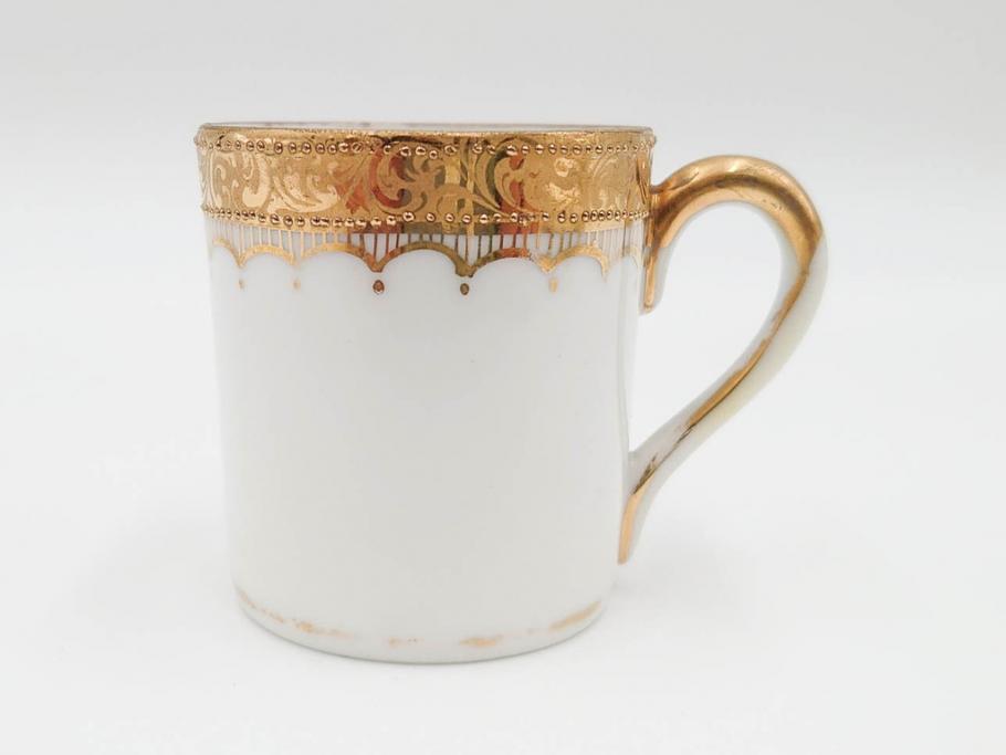 戦前　オールドノリタケ　NORITAKE　ハンドペイント　金彩　金盛　花　どんなシーンにも華を添え優雅な空間を創り出すカップ&ソーサー5客セット(マルキ印、ヤジロベー印、碗皿、C&S、洋食器)(R-083680)