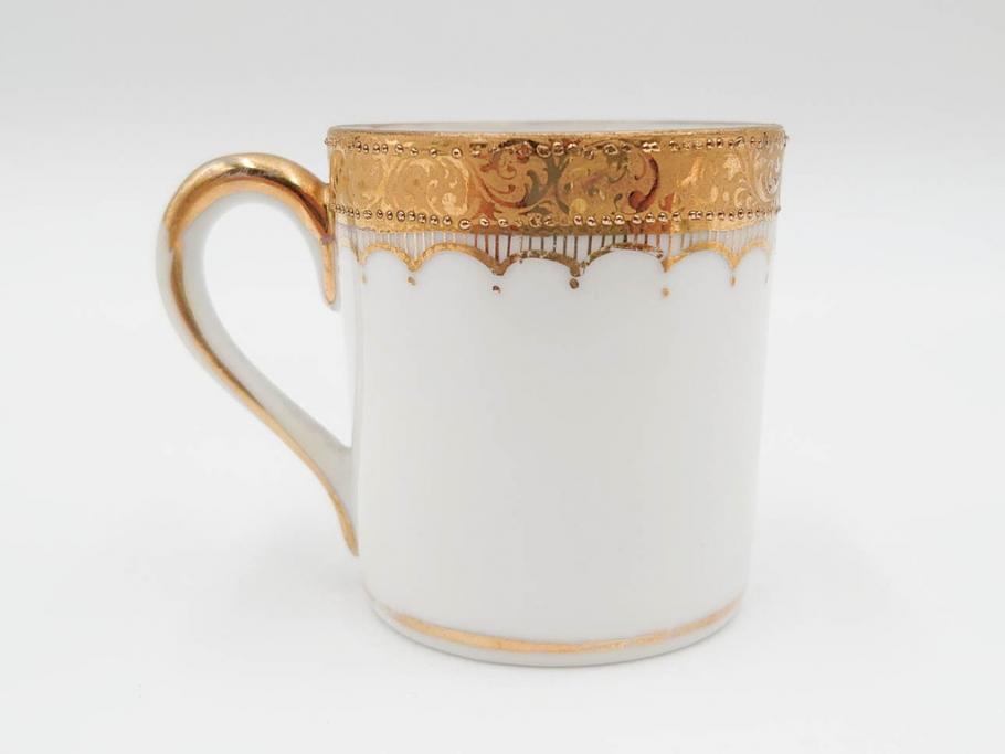 戦前　オールドノリタケ　NORITAKE　ハンドペイント　金彩　金盛　花　どんなシーンにも華を添え優雅な空間を創り出すカップ&ソーサー5客セット(マルキ印、ヤジロベー印、碗皿、C&S、洋食器)(R-083680)