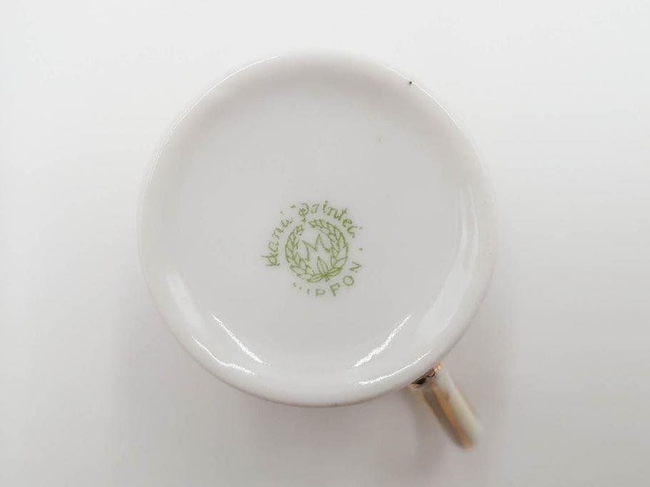 戦前　オールドノリタケ　NORITAKE　ハンドペイント　金彩　金盛　花　どんなシーンにも華を添え優雅な空間を創り出すカップ&ソーサー5客セット(マルキ印、ヤジロベー印、碗皿、C&S、洋食器)(R-083680)