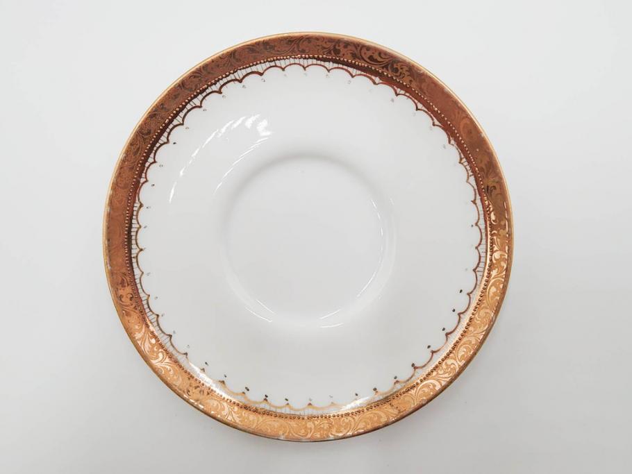 戦前　オールドノリタケ　NORITAKE　ハンドペイント　金彩　金盛　花　どんなシーンにも華を添え優雅な空間を創り出すカップ&ソーサー5客セット(マルキ印、ヤジロベー印、碗皿、C&S、洋食器)(R-083680)