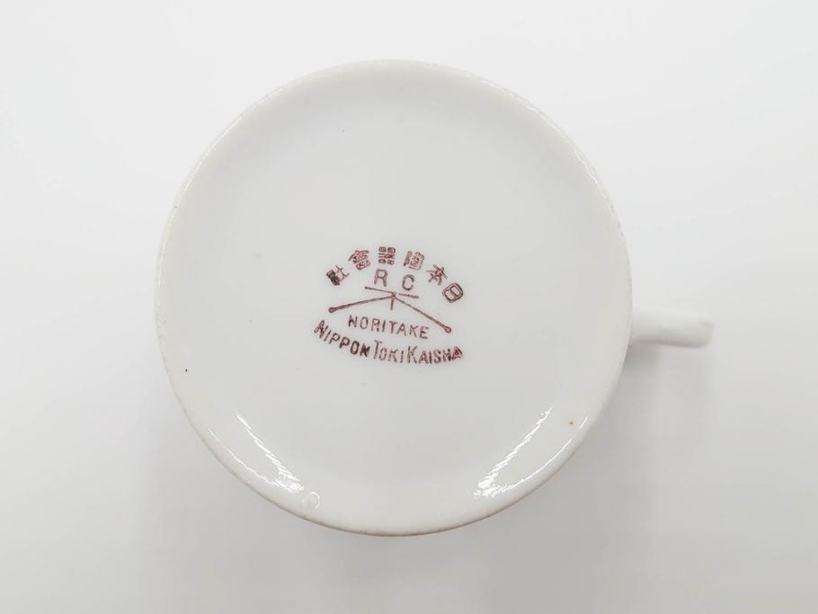 戦前　オールドノリタケ　NORITAKE　ハンドペイント　金彩　金盛　花　どんなシーンにも華を添え優雅な空間を創り出すカップ&ソーサー5客セット(マルキ印、ヤジロベー印、碗皿、C&S、洋食器)(R-083680)