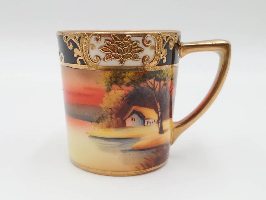 戦前　オールドノリタケ　NORITAKE　オールド名陶　ハンドペイント　ラスター彩　金彩　金盛　花　バラエティ豊かなデザインで毎日を彩るカップ&ソーサー4客セット(フラワー、マルキ印、ライジングサン印、碗皿、C&S、洋食器)(R-083681)