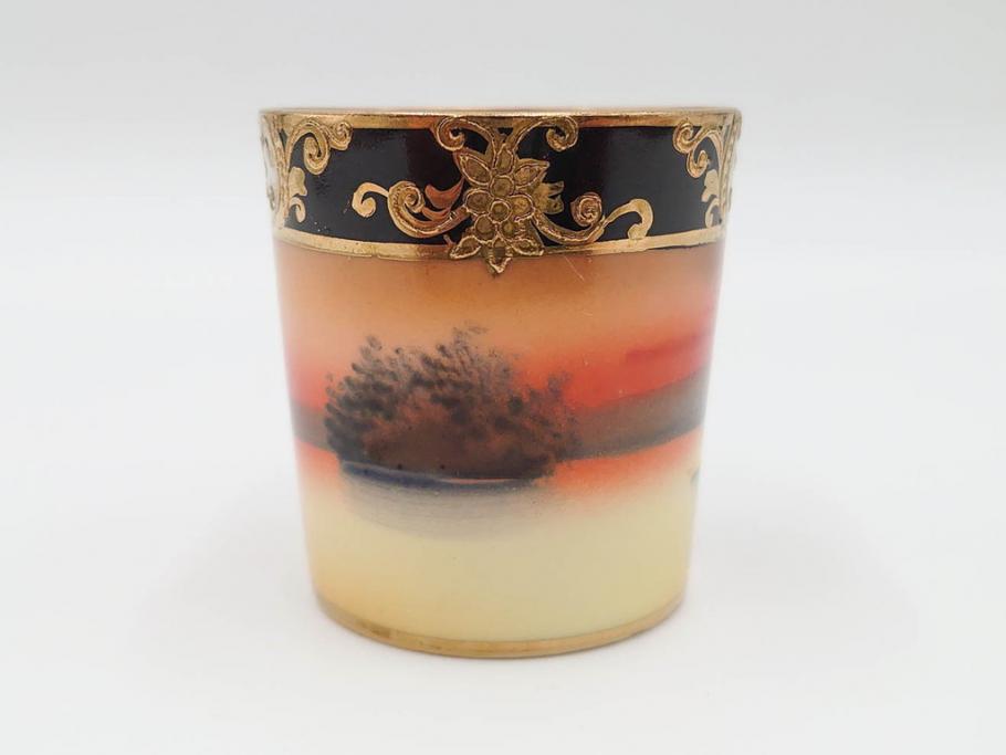戦前　オールドノリタケ　NORITAKE　オールド名陶　ハンドペイント　ラスター彩　金彩　金盛　花　バラエティ豊かなデザインで毎日を彩るカップ&ソーサー4客セット(フラワー、マルキ印、ライジングサン印、碗皿、C&S、洋食器)(R-083681)
