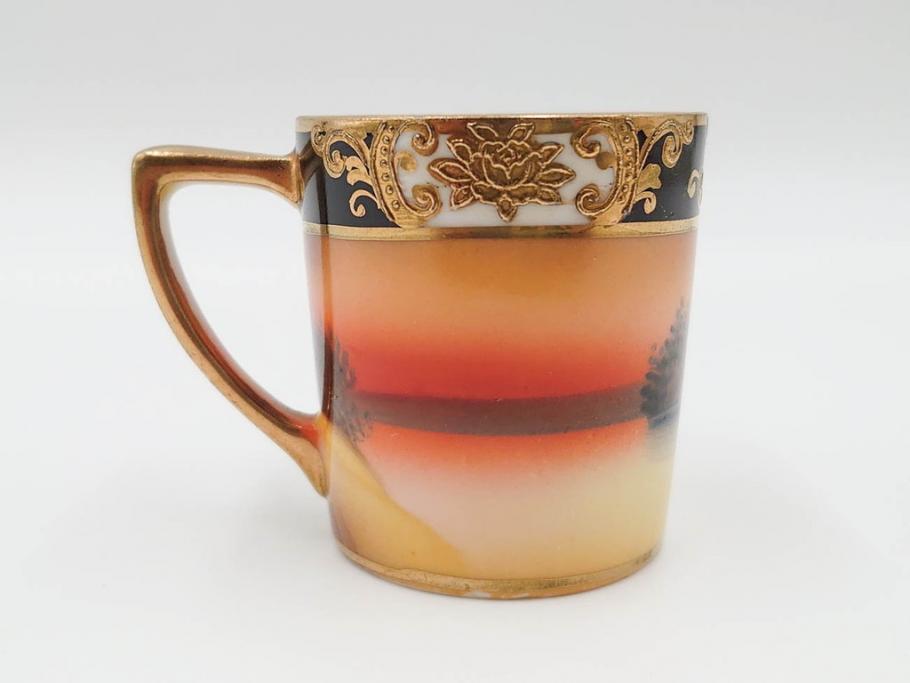 戦前　オールドノリタケ　NORITAKE　オールド名陶　ハンドペイント　ラスター彩　金彩　金盛　花　バラエティ豊かなデザインで毎日を彩るカップ&ソーサー4客セット(フラワー、マルキ印、ライジングサン印、碗皿、C&S、洋食器)(R-083681)