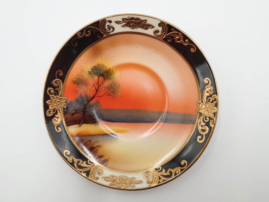 戦前　オールドノリタケ　NORITAKE　オールド名陶　ハンドペイント　ラスター彩　金彩　金盛　花　バラエティ豊かなデザインで毎日を彩るカップ&ソーサー4客セット(フラワー、マルキ印、ライジングサン印、碗皿、C&S、洋食器)(R-083681)