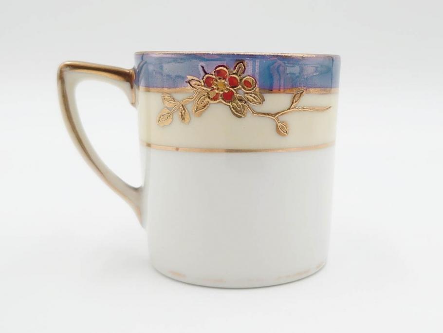 戦前　オールドノリタケ　NORITAKE　オールド名陶　ハンドペイント　ラスター彩　金彩　金盛　花　バラエティ豊かなデザインで毎日を彩るカップ&ソーサー4客セット(フラワー、マルキ印、ライジングサン印、碗皿、C&S、洋食器)(R-083681)