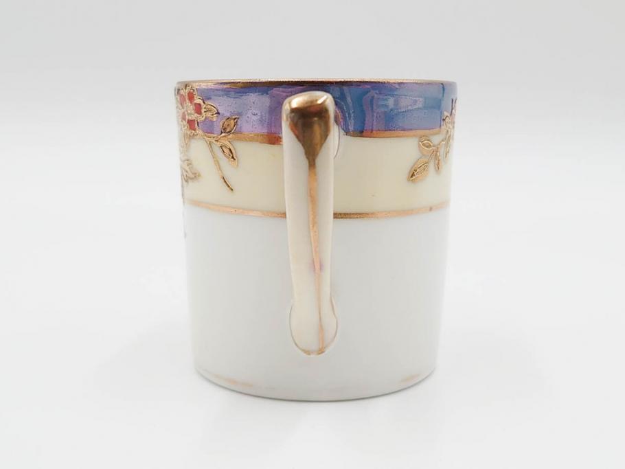 戦前　オールドノリタケ　NORITAKE　オールド名陶　ハンドペイント　ラスター彩　金彩　金盛　花　バラエティ豊かなデザインで毎日を彩るカップ&ソーサー4客セット(フラワー、マルキ印、ライジングサン印、碗皿、C&S、洋食器)(R-083681)