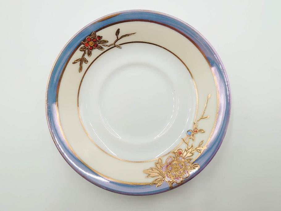 戦前　オールドノリタケ　NORITAKE　オールド名陶　ハンドペイント　ラスター彩　金彩　金盛　花　バラエティ豊かなデザインで毎日を彩るカップ&ソーサー4客セット(フラワー、マルキ印、ライジングサン印、碗皿、C&S、洋食器)(R-083681)