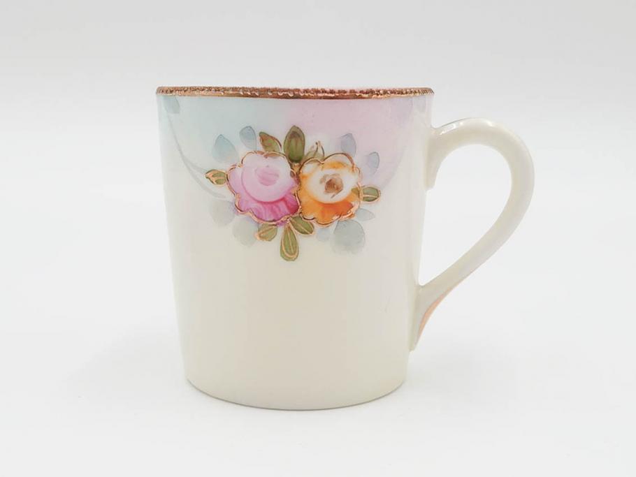 戦前　オールドノリタケ　NORITAKE　オールド名陶　ハンドペイント　ラスター彩　金彩　金盛　花　バラエティ豊かなデザインで毎日を彩るカップ&ソーサー4客セット(フラワー、マルキ印、ライジングサン印、碗皿、C&S、洋食器)(R-083681)