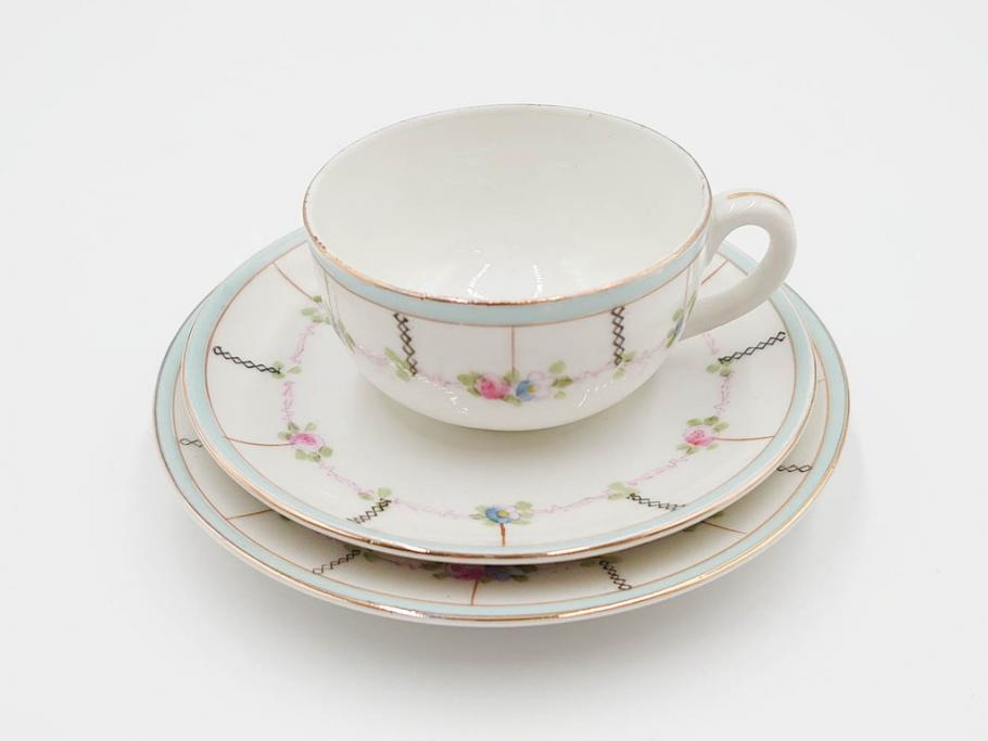 戦前　オールドノリタケ　NORITAKE　オールド名陶　ハンドペイント　ラスター彩　金彩　金盛　花　バラエティ豊かなデザインで毎日を彩るカップ&ソーサー4客セット(フラワー、マルキ印、ライジングサン印、碗皿、C&S、洋食器)(R-083681)