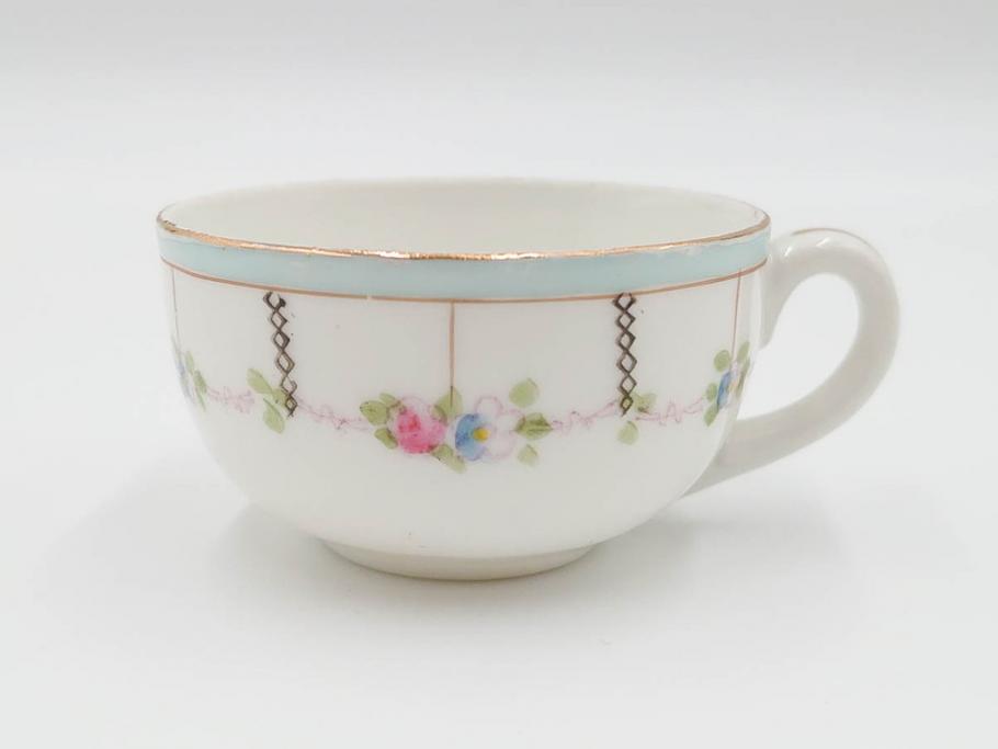 戦前　オールドノリタケ　NORITAKE　オールド名陶　ハンドペイント　ラスター彩　金彩　金盛　花　バラエティ豊かなデザインで毎日を彩るカップ&ソーサー4客セット(フラワー、マルキ印、ライジングサン印、碗皿、C&S、洋食器)(R-083681)