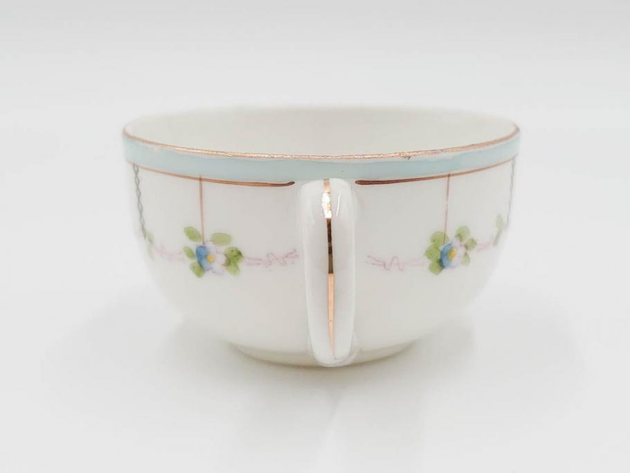 戦前　オールドノリタケ　NORITAKE　オールド名陶　ハンドペイント　ラスター彩　金彩　金盛　花　バラエティ豊かなデザインで毎日を彩るカップ&ソーサー4客セット(フラワー、マルキ印、ライジングサン印、碗皿、C&S、洋食器)(R-083681)