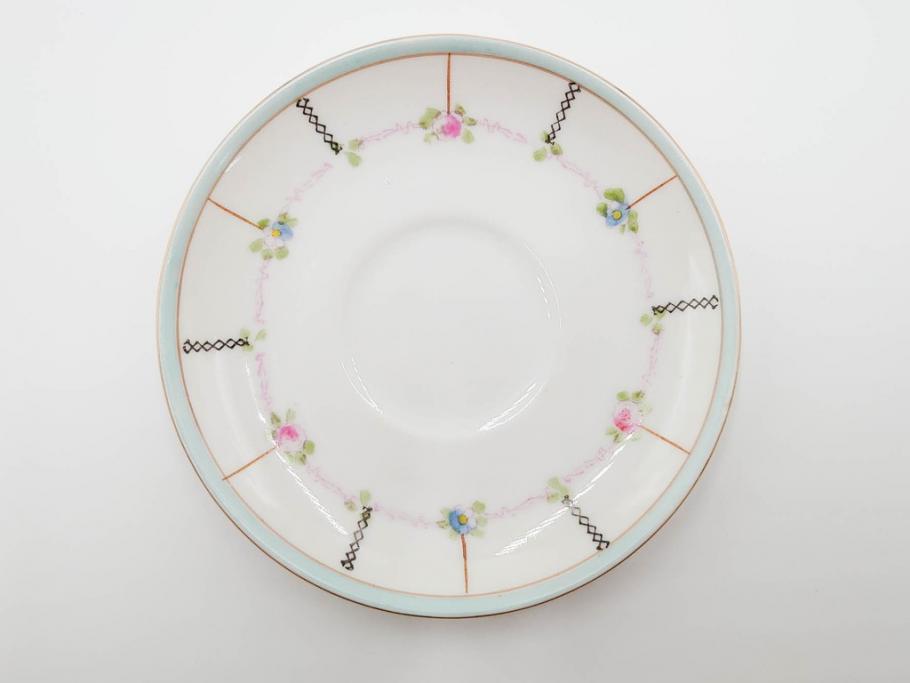 戦前　オールドノリタケ　NORITAKE　オールド名陶　ハンドペイント　ラスター彩　金彩　金盛　花　バラエティ豊かなデザインで毎日を彩るカップ&ソーサー4客セット(フラワー、マルキ印、ライジングサン印、碗皿、C&S、洋食器)(R-083681)