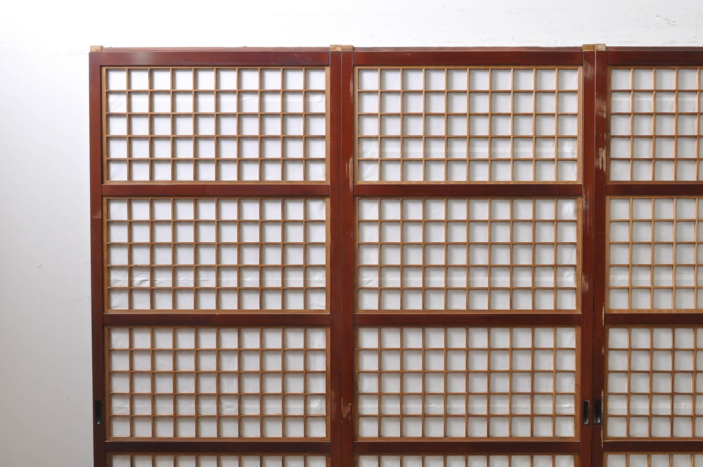 アンティーク建具　上手物!! 高級品 腰板欅(ケヤキ)材 丸面取り縦格子の幅狭格子戸4枚セット(引き戸)(R-068280)