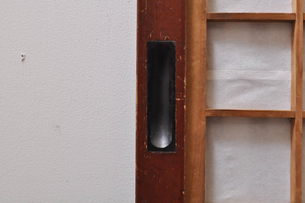 アンティーク建具　上手物!! 高級品 腰板欅(ケヤキ)材 丸面取り縦格子の幅狭格子戸4枚セット(引き戸)(R-068280)