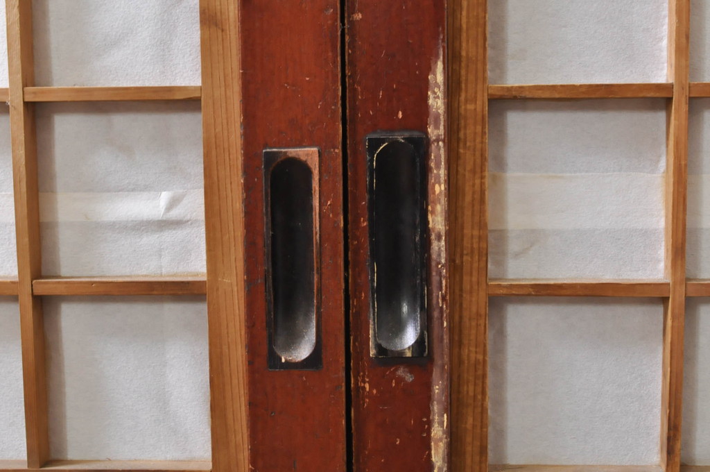 アンティーク建具　上手物!! 高級品 腰板欅(ケヤキ)材 丸面取り縦格子の幅狭格子戸4枚セット(引き戸)(R-068280)