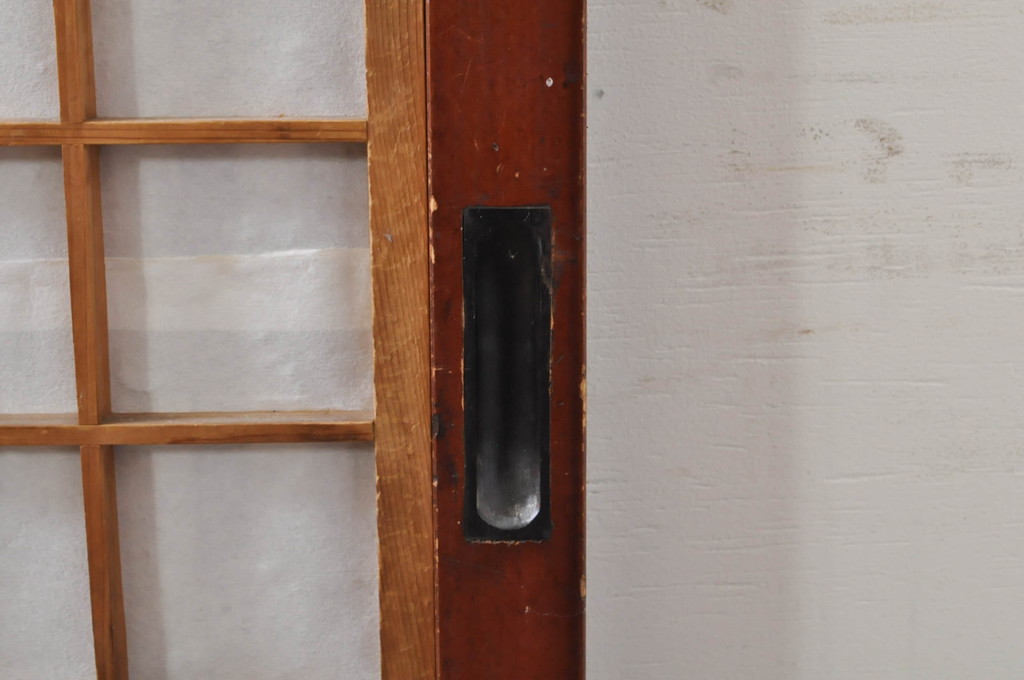アンティーク建具　上手物!! 高級品 腰板欅(ケヤキ)材 丸面取り縦格子の幅狭格子戸4枚セット(引き戸)(R-068280)